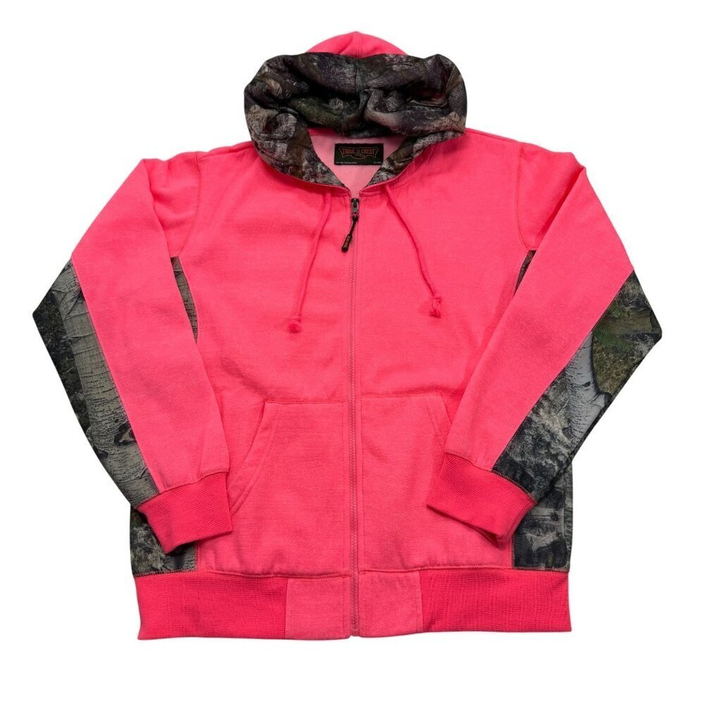 Trail Crest Mossy Oak Camo Neon Pink Full Zip Fleece Hoodie Outdoor Womens‎ L